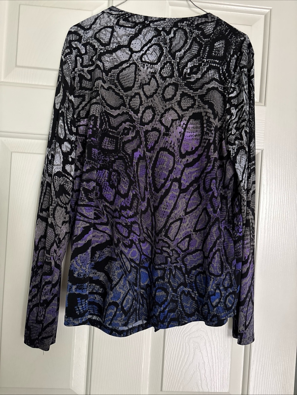 Dana Buchman Black Snake-Print Long Sleeve Top with Purple & Blue Accents